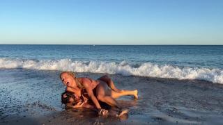 Princess Nikki and her rival enjoy female wrestling on the beach