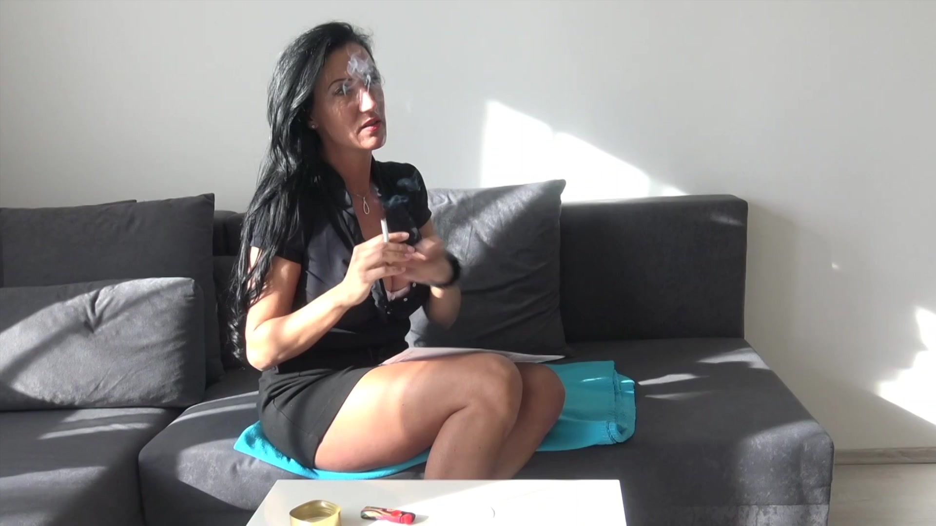 Busty smoking MILF enjoys rimming with  Nikki