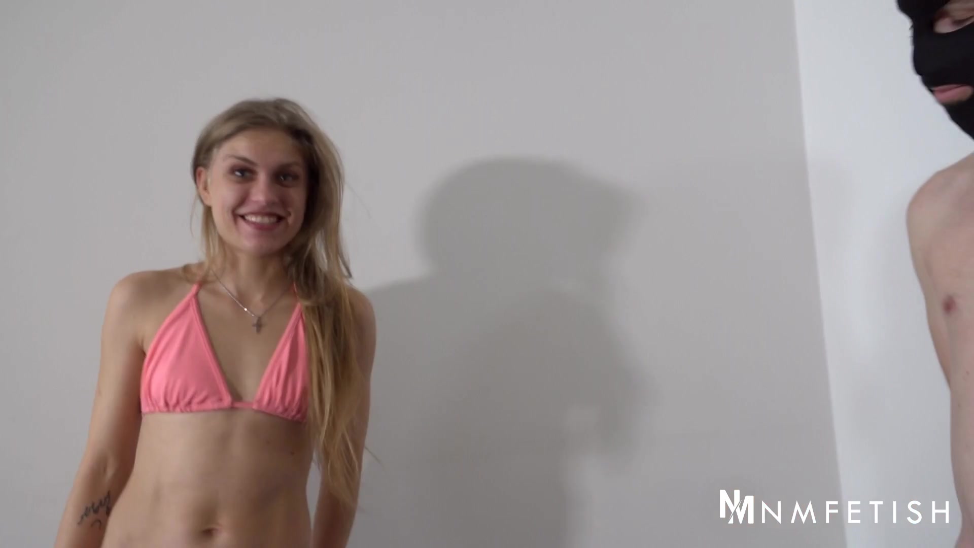 Femdom in bikini gives ballbusting lesson to her sub